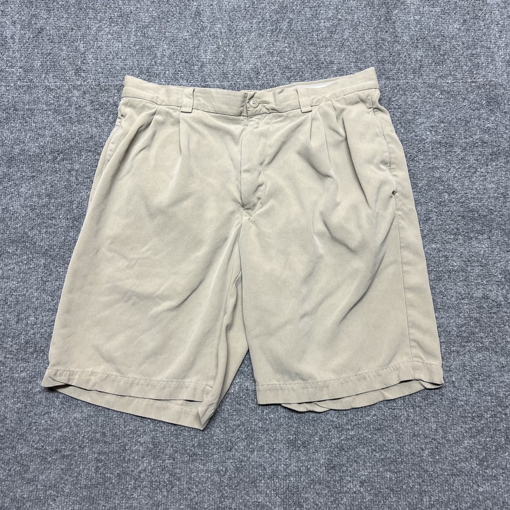 Tommy Bahama Shorts Mens 32 Beige Silk Pleated 9 Inch Inseam Casual Summer